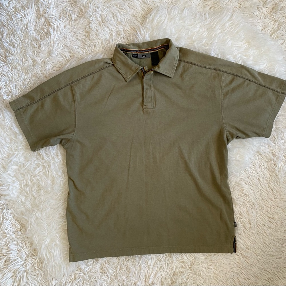 REI Men’s UPF 50+ Polo Shirt in Tan/Green, size M